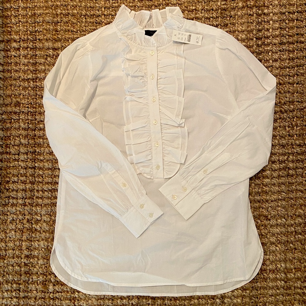 J. Crew Ruffle Front Classic Fit Boy Shirt NWT Small